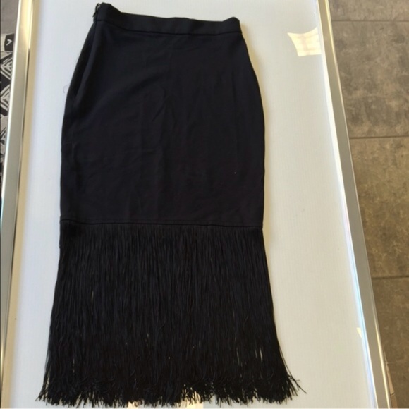 Revolve Fringe Black Midi Bodycon Style Skirt size XS - Picture 3 of 7